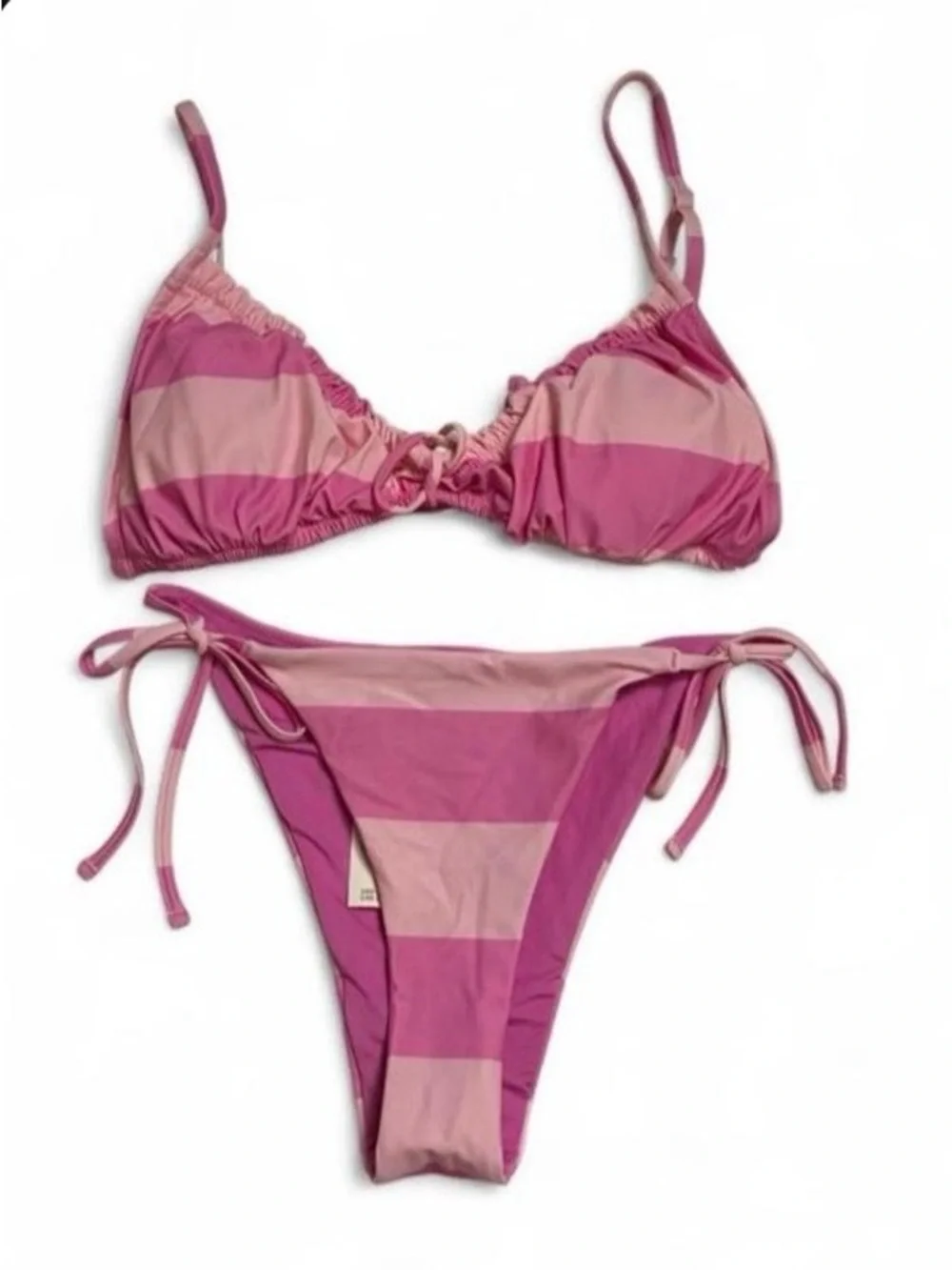 AERIE- pink and light pink horizontal striped bikini- bottoms size: M-Top size:L